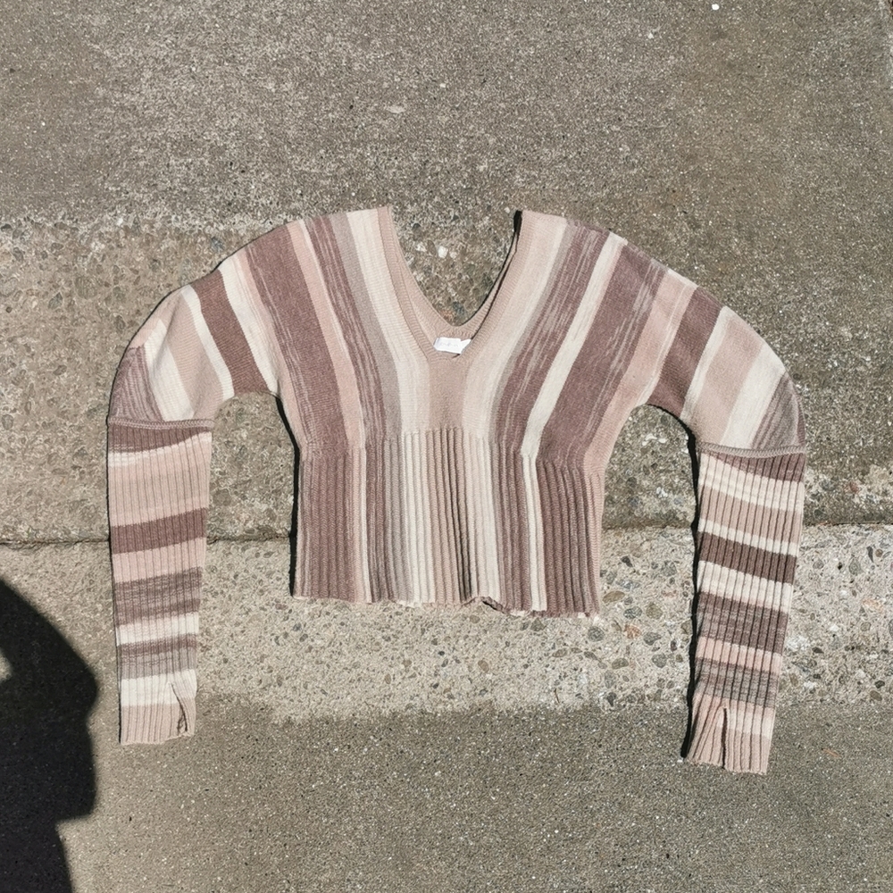 Jonathan Simkhai JASMINA BRUSHSTROKE STRIPED WOOL V-NECK TOP (nwot) Size XS